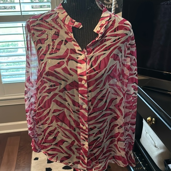 Equipment Tops - Equipment Silk Chiffon Pink Zebra Blouse size medium